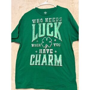 Green St Patricks Day Graphic T Shirt Mens Size Large Who Needs Luck Charm